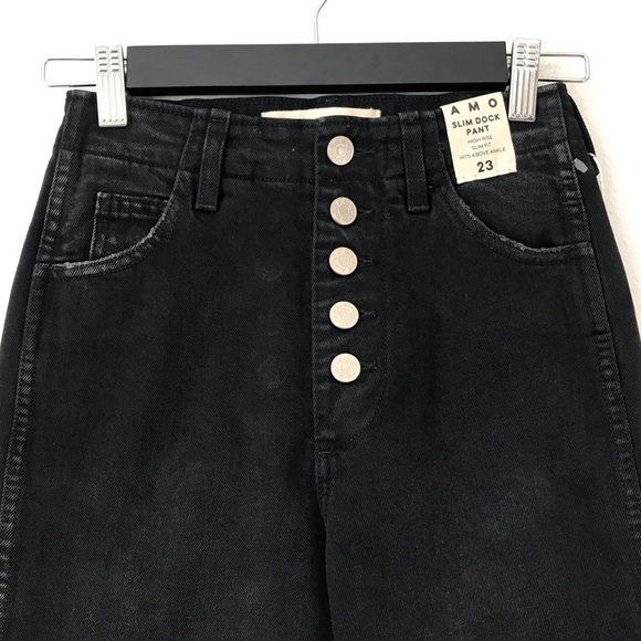 New! AMO Anthropologie Slim Dock High Rise Straight Button Fly Ankle Black Jeans - Picture 10 of 15